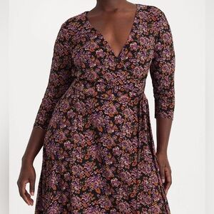 Lauren CARLYNA Ralph Lauren Woman's16W jersey 3/4 Sleeve day dress purple floral